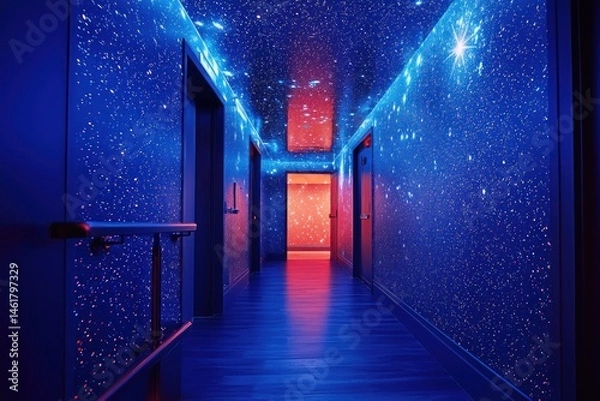Obraz A futuristic hallway glowing with lights.