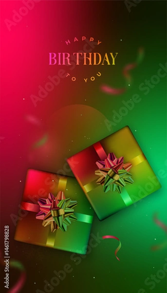 Fototapeta Colorful birthday gifts surrounded by vibrant confetti create festive atmosphere