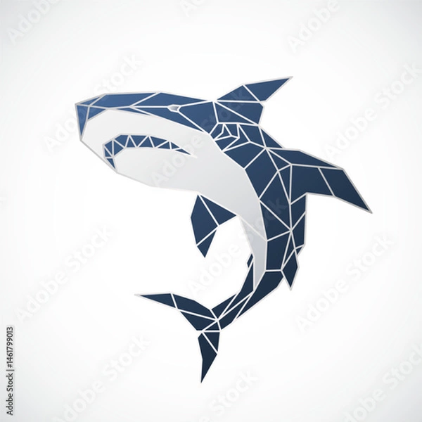 Fototapeta Geometric shark in polygonal style, showcasing cool tones and modern design.