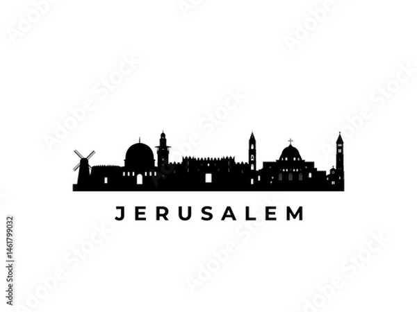 Fototapeta Vector Jerusalem skyline. Travel Jerusalem famous landmarks. Business and tourism concept for presentation, banner, web site.
