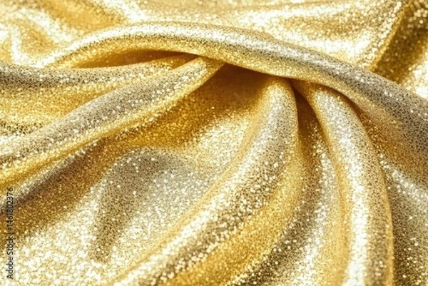 Obraz Golden fabric with shimmering texture.  Draped fabric with a luxurious, gold glitter effect