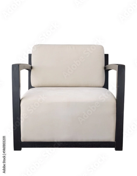 Obraz Front view of a wooden chair with a comfortable fabric seat, isolated with clipping path