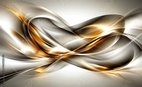 Obraz Abstract design with flowing, golden-hued swirls against a light gray backdrop.  Intertwined, dynamic shapes create a sense of movement and energy.  Highlights and light effects add depth and texture