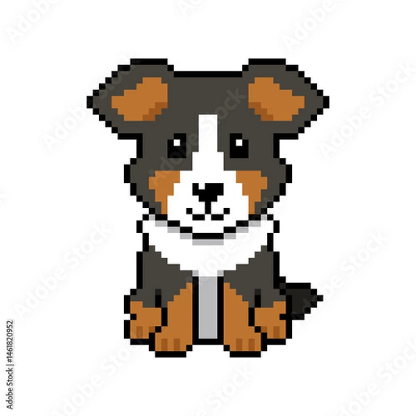 Fototapeta Pixel Bernese Mountain Dog cartoon illustration vector in retro style