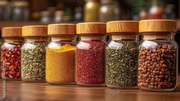 Fototapeta Various spices in jars