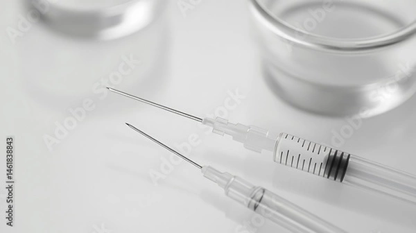 Obraz Medical syringes with lab setting.