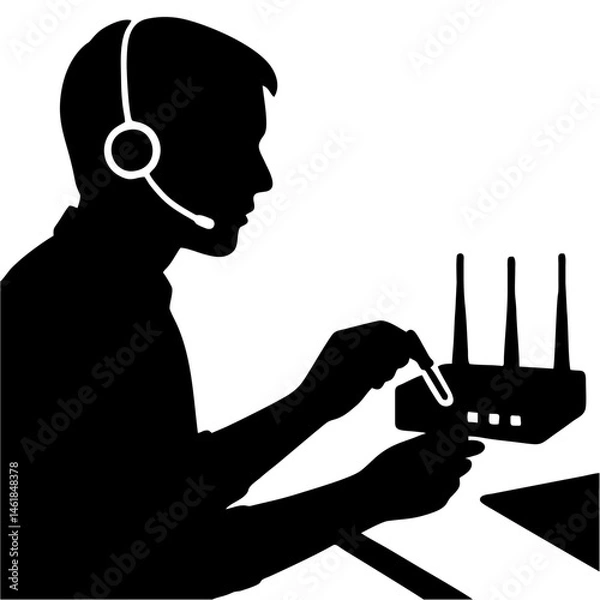 Fototapeta vector of man setting wifi router.