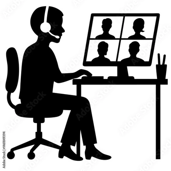 Fototapeta vector of man attending business call meeting.