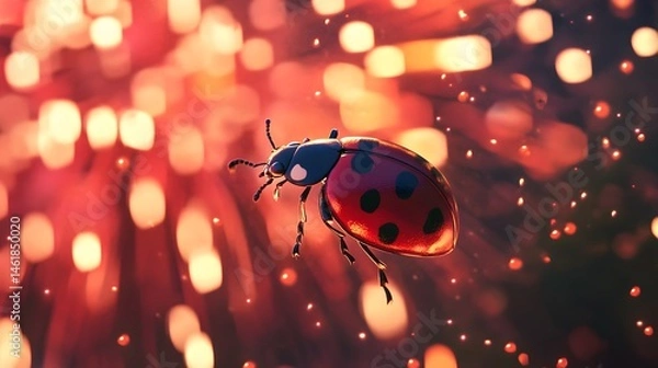 Obraz Ladybug flying over fireworks on Bastille Day in anime style