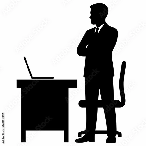 Fototapeta vector of man standing in front of laptop. 
