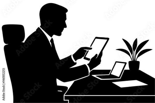 Fototapeta vector of man using tab.