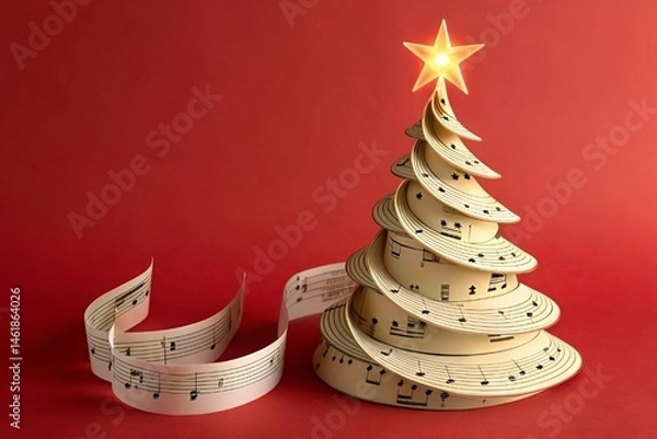 Obraz Minimalist Christmas Tree Made of Sheet Music – Modern Festive Art Design
