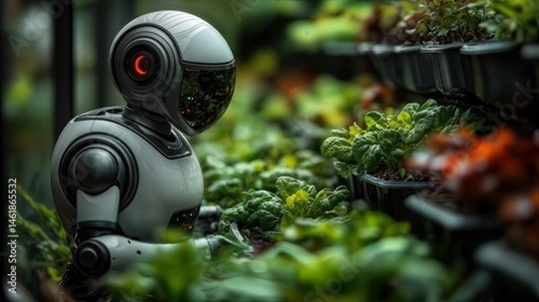 Fototapeta Robot tending plants in a laboratory