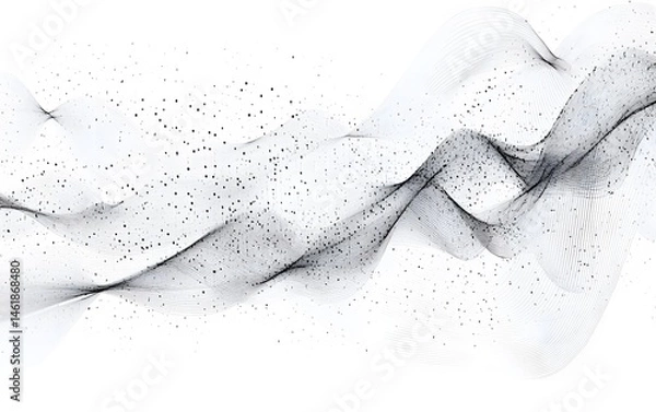 Obraz An artistic black and white abstract wave design, featuring smooth curves and scattered dots. Ideal for modern designs, backgrounds, or textures in various creative projects.