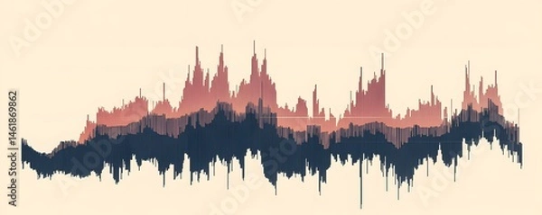Fototapeta Illustration of an abstract sound wave pattern featuring sharp peaks and valleys, showcasing the dynamics of audio frequencies. Ideal for tech, music, and sound-related projects.