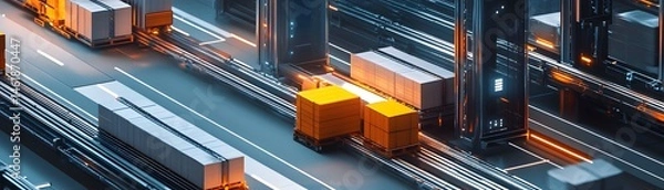 Fototapeta This image showcases a bustling transport hub with cargo containers, highlighting the efficiency and scale of modern logistics operations.