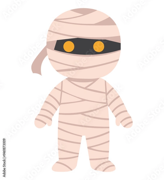 Fototapeta Adorable Mummy Character Halloween Cartoon Vector Design. Flat Style Cute Mummy Wrapped Monster Illustration for Kids.  Fun Halloween Character Art.