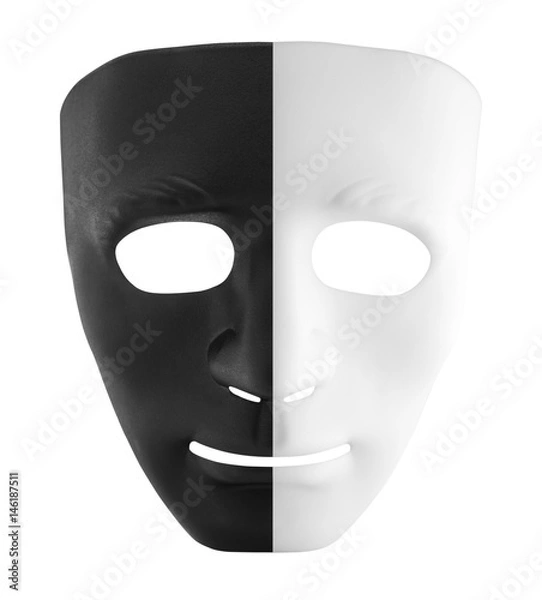 Fototapeta The mask with two colors black and white isolate on white background, concept of good and bad