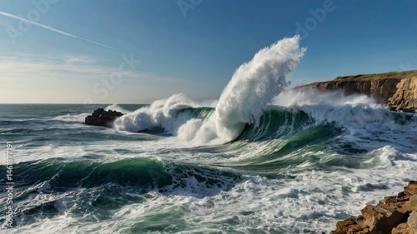 Obraz Big waves hit the cliffs on the edge of the sea