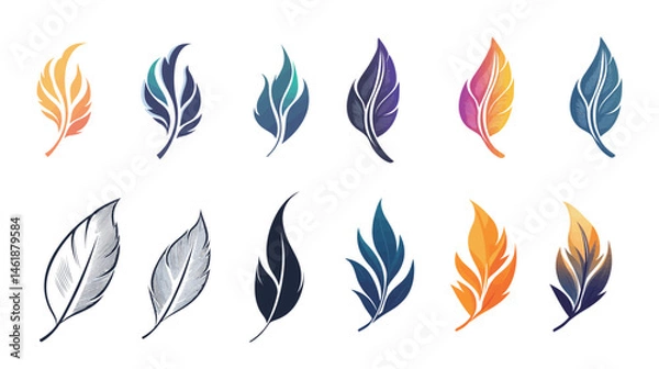 Obraz Creative fluid style feather logo with smooth line art design, featuring elegant curves and soft textures. Perfect for branding, artistic designs, and modern logos with minimalistic 