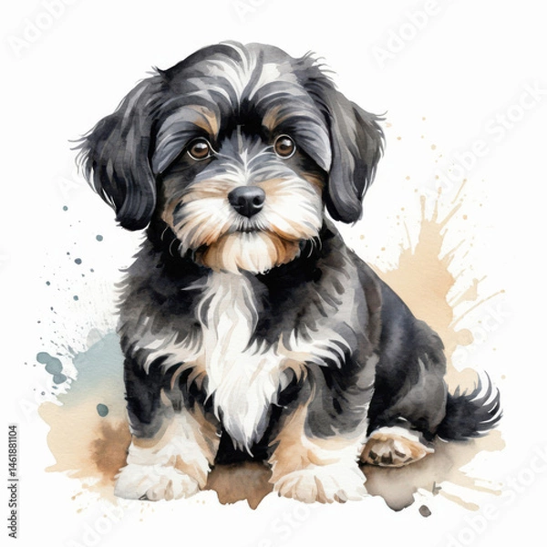 Obraz Charming Watercolor Illustration of a Cute Havanese Puppy, With Splatter Effects