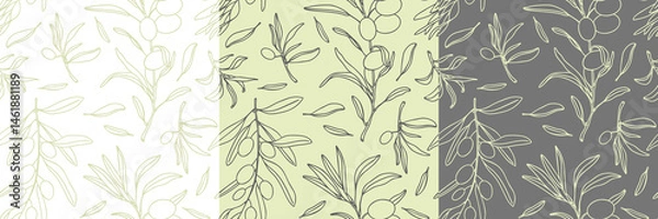 Obraz Hand drawn olive seamless pattern. Different coloured kitchen design. Cooking backdrop. Vector illustration.