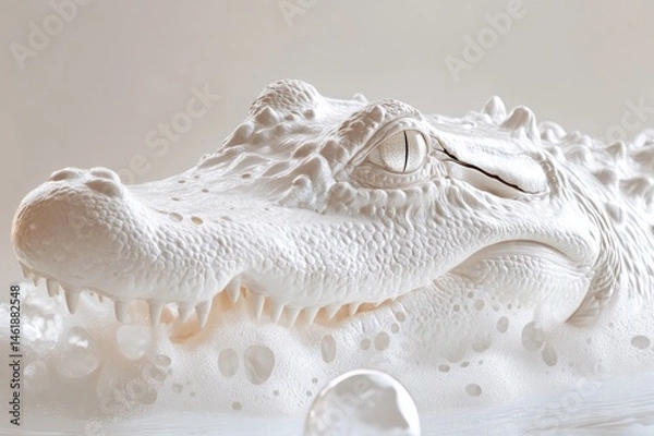 Fototapeta Hyper-realistic white foam alligator with bubbles 