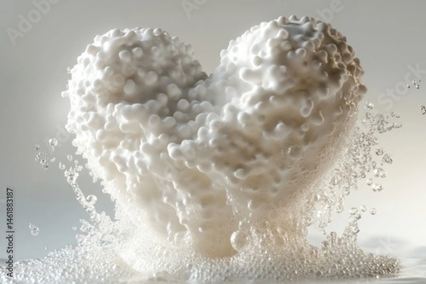 Fototapeta White foam heart with bubbles and splashes
