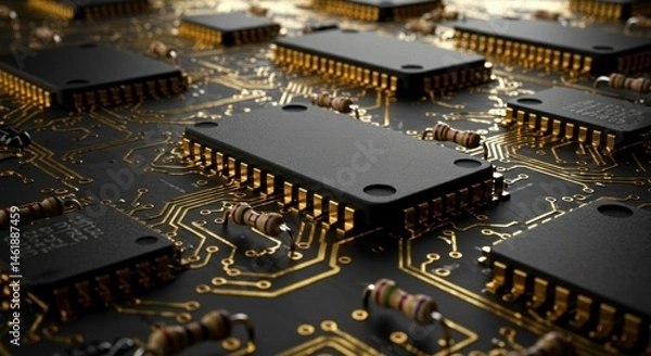 Fototapeta Circuit board with integrated chips