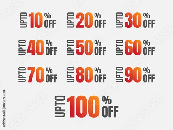 Obraz Gradient discount sale banner Set, up to 100% off. Editable vector design for promotions and e-commerce. sale label symbols, discount promotion flat icon with long shadow, clearance sale sticker