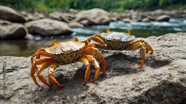 Obraz Small river crabs walk on rocks located on the river bank