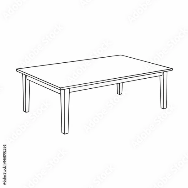 Fototapeta Rectangular tabletop sketch with visible edges and legs, in black line art style