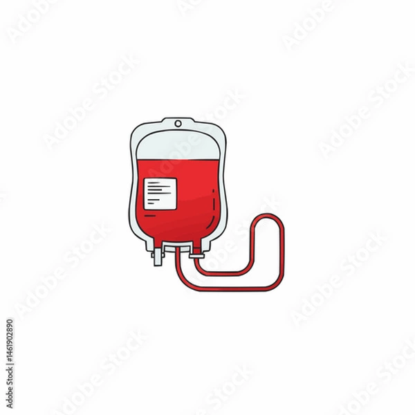 Fototapeta A blood bag, filled with red liquid and white label, set on a plain background