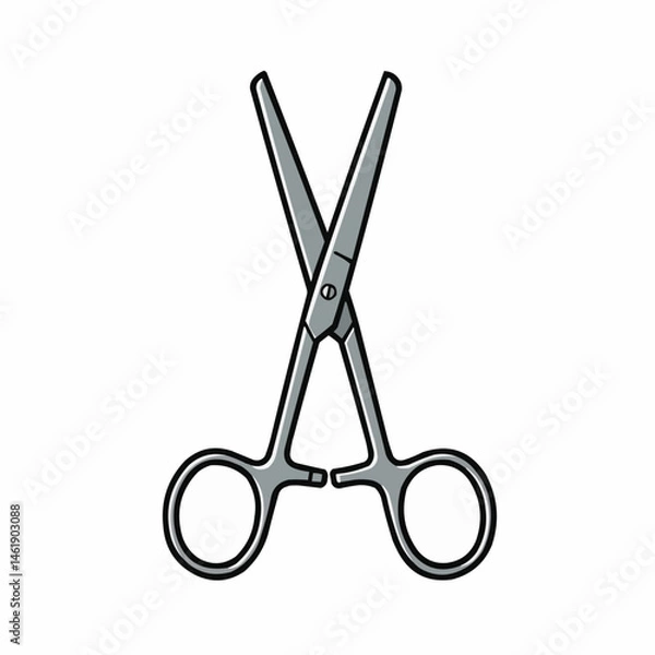 Fototapeta Gray scissors with black outlines sit on a white background, open slightly