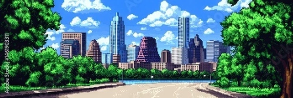 Fototapeta 16-bit pixel art austin texas downtown skyline 