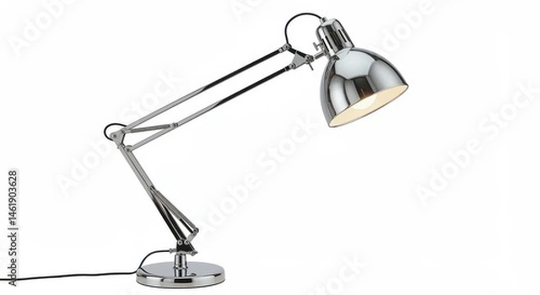 Fototapeta Chrome finish desk lamp with articulated joints, high-resolution 8K, isolated
