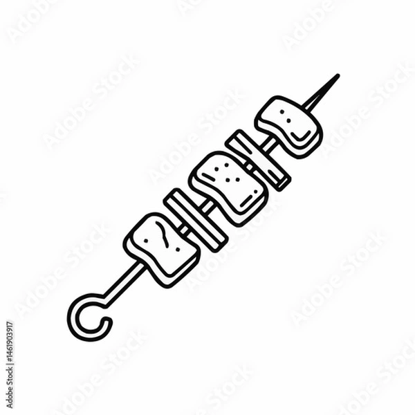 Fototapeta Line art image of a shish kebab on a white background in the bottom right corner