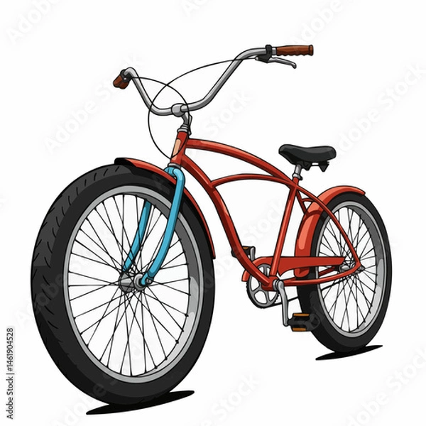 Fototapeta A detailed drawing of a red bicycle with silver handlebars & a large black tire