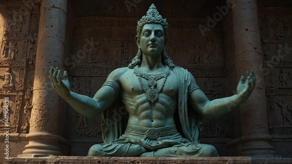 Fototapeta A statue of Kalmas, extending a translucent wall from his hands to bar the forgotten from the living