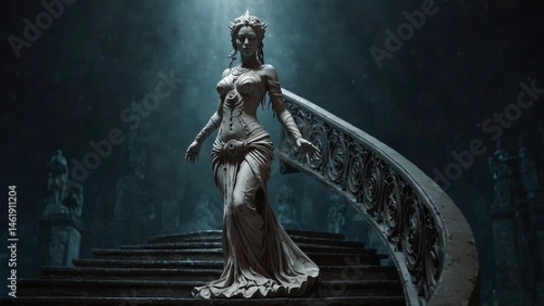 Fototapeta A statue of Feloris, standing atop stairs spiraling into unseen depths