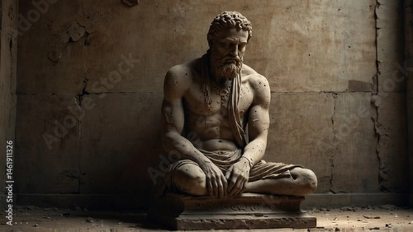 Fototapeta A statue of Ksaeos, his body transforming into the crumbling corner of a forgotten temple