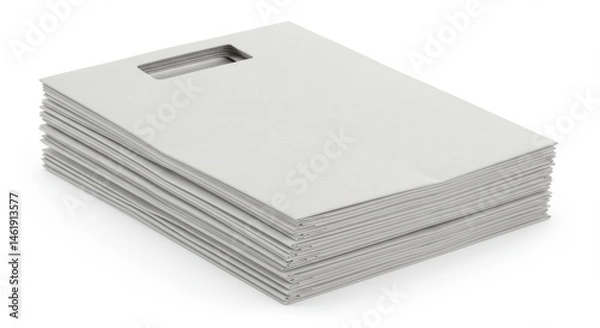 Fototapeta Folded flat paper shopping bags stacked in pile, clean layout, isolated white background, 8K