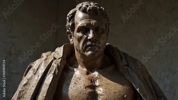 Fototapeta A statue of Rodivis, his chest torn open into a bottomless fissure