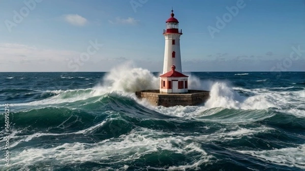 Obraz Waves hit the lighthouse in the middle of the sea