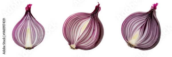 Fototapeta A set of red onion slices with detailed concentric rings and bold purple color. Isolated on transparent Background