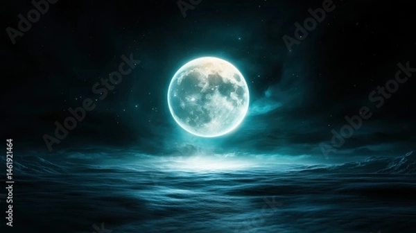 Fototapeta A captivating moonlit ocean scene that creates an enchanting ambiance, melding the beauty of water and celestial elements in a magical atmosphere.