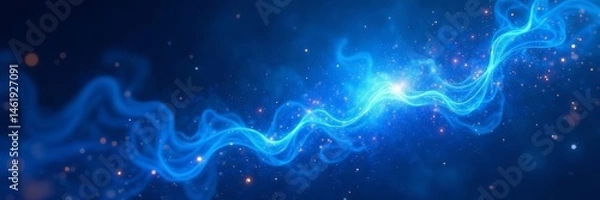 Fototapeta Vibrant blue energy burst with dynamic streaks and glowing orbs, anime, digital, effect
