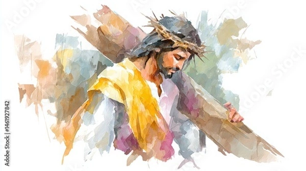 Fototapeta Stunning Watercolor Art Depicting Significant Historical Events in the Life of Jesus Christ Featuring Resurrection and Important Journeys