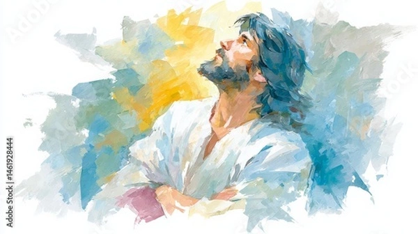 Fototapeta Painting Jesus by Numbers: A Watercolor Journey Through Important Historical Events and His Resurrection