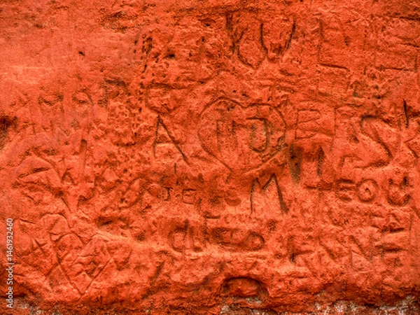 Obraz Tourist graffiti Detail of colored rocks in Ocher canyon valley massif in Provence france Rousillon area